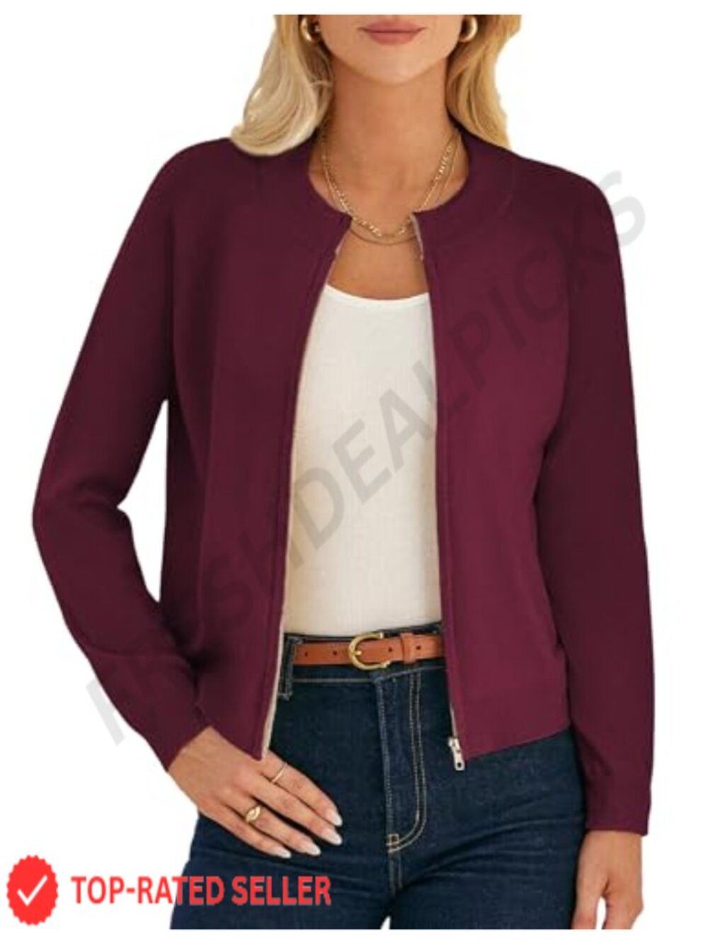 Womens Lightweight Zip Up Knit Cardigan Sweater Jacket with Pockets